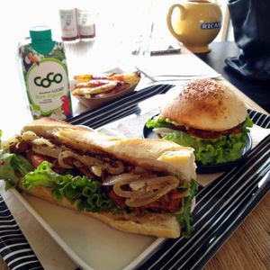 French fries, hamburger and sandwich at Not Dog in Nice