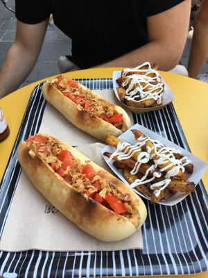 Houmous hot dog and fries at Not Dog in Nice
