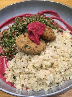 Falafel, quinoa tabbouleh, and cauliflower rice  at Soul Sante in Dubai