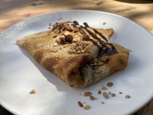 Crèpe mit selbst gemachter Nutella  at Green Kukunari in Crete