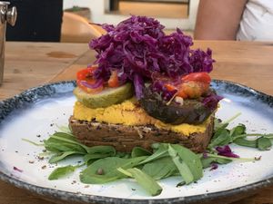 Bruschetta with homemade bread  at Green Kukunari in Crete