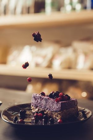 Vegan berry cheesecake at Green Kukunari in Crete