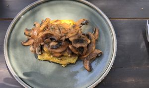 Polenta with mushrooms at Green Kukunari in Crete
