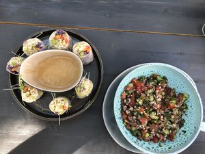 Spring rolls (top) and Taboule (bottom) at Green Kukunari in Crete