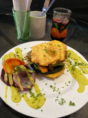 The vegan plantain burger at Tostometro in Granada