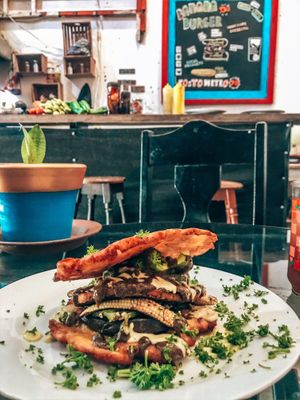 Veggie plantain burger at Tostometro in Granada