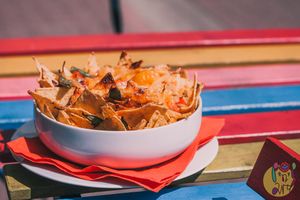 Fusion Nachos are gluten-free also in vegan option with Violofe cheddar!  at Pop'n'Art in Lodz