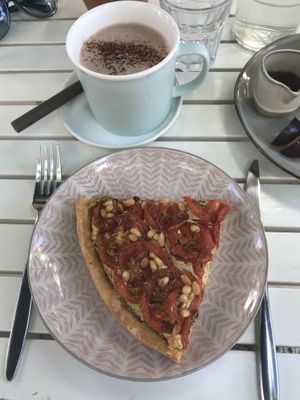 Delicious quiche lauren and hot chocolate   at Menthe Chocolat in Toulon