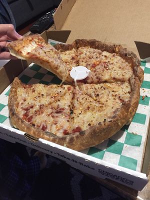 Vegan deep dish with gooey vegan cheese at Pizza Twist in Arlington