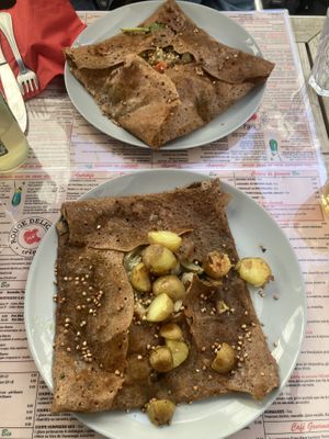 Vegan Galettes with various fillings  at Crêperie Rouge Délice in Grenoble