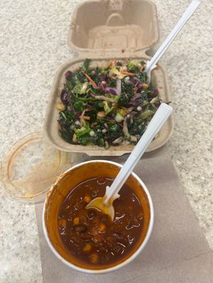 Both are vegan. I didn’t have to make any specializations to either  A chilli and salad.   at ATL - Nature's Table - TE in College Park