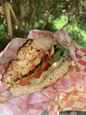 Vegan sandwich on amazing focaccia bread at Latte Da Coffee Cafe  in Lee Vining