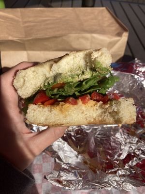 Vegan sandwich; the bread is fantastic   at Latte Da Coffee Cafe  in Lee Vining