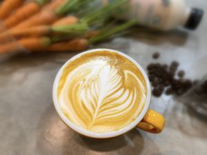 Cappuccino with fresh coconut milk 
made from organic coffee 
 at Chiangmai Cafe in Bangkok