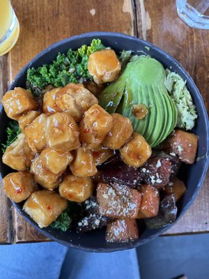 Pachamama bowl with added tofu  at The Shed in Tofino