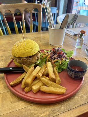 Vegan burger  at Bouang  in Luang Prabang