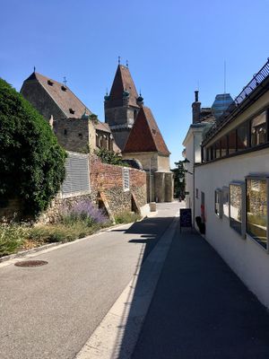 View at the Burg Perchtoldsdorf in front of the café.  at JOE teecafe in Perchtoldsdorf