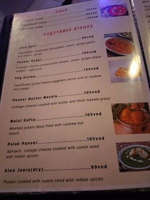 Vegetarian menu at Goa in Phan Thiet