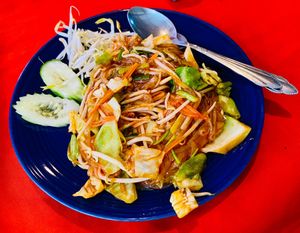 Vegan Pad Thai. EXCELLENT flavor. at P & T Hostel in Koh Samui