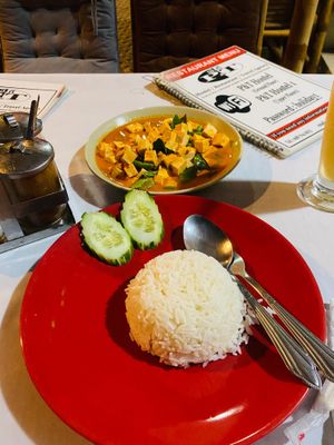 Panang curry with tofu. at P & T Hostel in Koh Samui