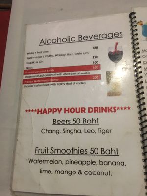 Menu at P & T Hostel in Koh Samui
