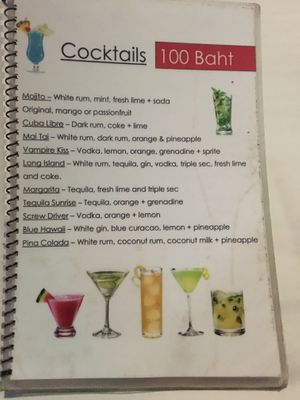 Menu at P & T Hostel in Koh Samui