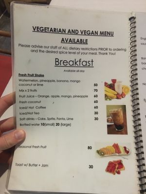Menu at P & T Hostel in Koh Samui