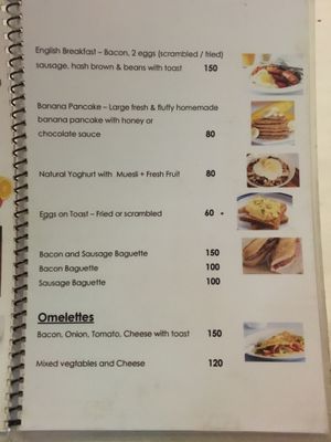 Menu at P & T Hostel in Koh Samui
