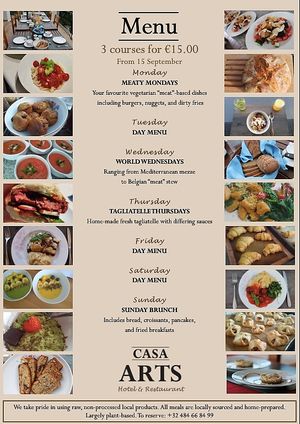 Menu English at Casa Arts in Malaga