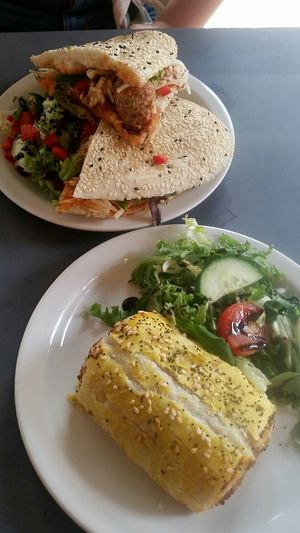Pannini & sausage roll at Greens Vegan in Cardiff