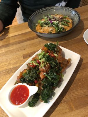 Crispy veg and risotto  at Encore  in Chorley