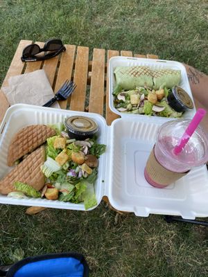 Vegan Thai wrap / pesto melt without cheese add tofu / 4 berry smoothie  at Joe Sippers Cafe in Effingham
