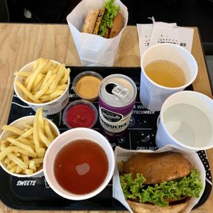 Burgers and original fries at By Chloe - Oxford Circus in London