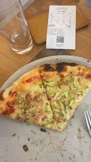 Amazing vegan pizza with vegan cheese, zucchini and mushrooms  at Lupo D'Argento in Zabljak