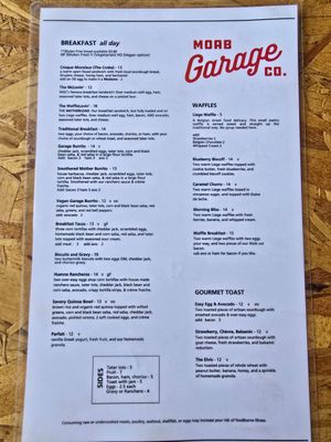 Menu 1/2 vo = vegan at Moab Garage Co. in Moab