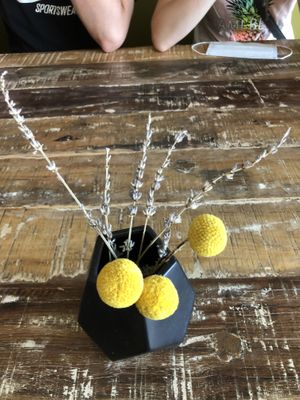 Desert flower arrangements on each table at Moab Garage Co. in Moab