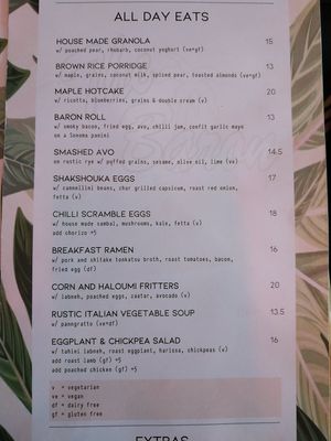 Menu at The Baron in Castle Hill