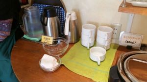 water, hot tea at Greens Vegetarian Dishes in Osaka