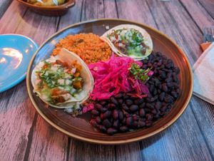 Jackfruit tacos plus tofu taco plate at Tropisueño Mexican Kitchen in San Francisco