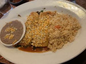 Combo plate with zesty poblano rajas enchiladas at El Sarape in Olympia