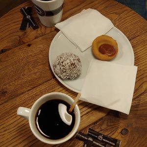 Chocolate ball and salty caramel pastry at Espresso House in Lulea