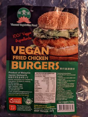 Vegan fried chicken burgers at Vincent's Marketplace in Fitzroy