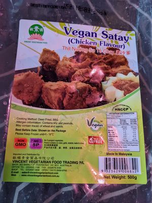 Chicken satay sticks at Vincent's Marketplace in Fitzroy