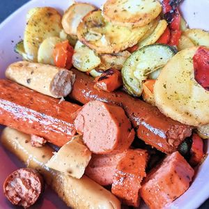 Black pepper sausages, Mexican sausages and Italian sausages at Vincent's Marketplace in Fitzroy