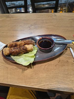 Crispy spring rolls with tofu and shiitake and vegetables. at Kagi Bar in Bremen