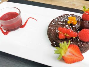 Presque cuit chocolate cake at Le Vegetarium in La Gacilly