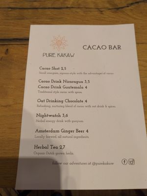 Menu at Pure Kakaw in Amsterdam