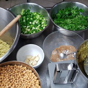 Fresh herbs & spices to make our falafels at Woods in Totnes