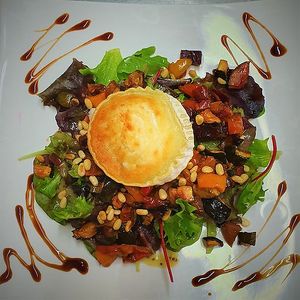 Grilled goats cheese and warm roasted vegetable salad at Woods in Totnes