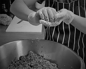 Rolling the falafels at Woods in Totnes